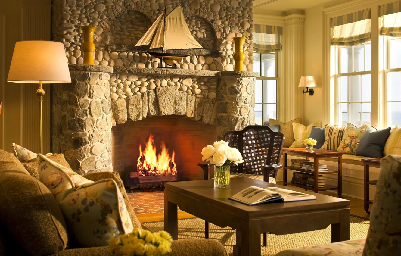 Photo wallpaper design, style, room, interior, fireplace, living room