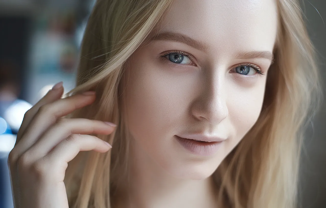 Photo wallpaper girl, long hair, photo, blue eyes, model, lips, face, blonde