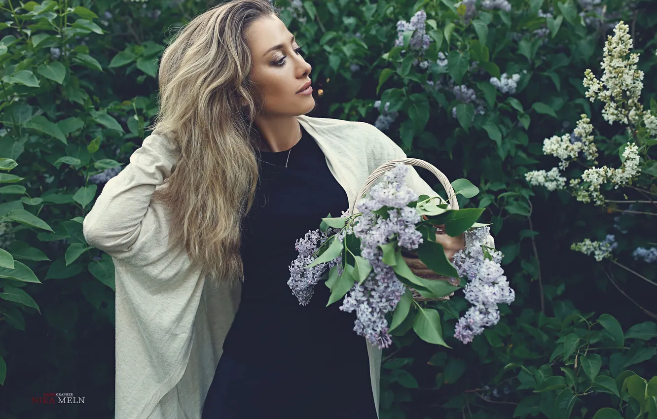 Photo wallpaper girl, pose, blonde, long hair, lilac, Nick Mölln