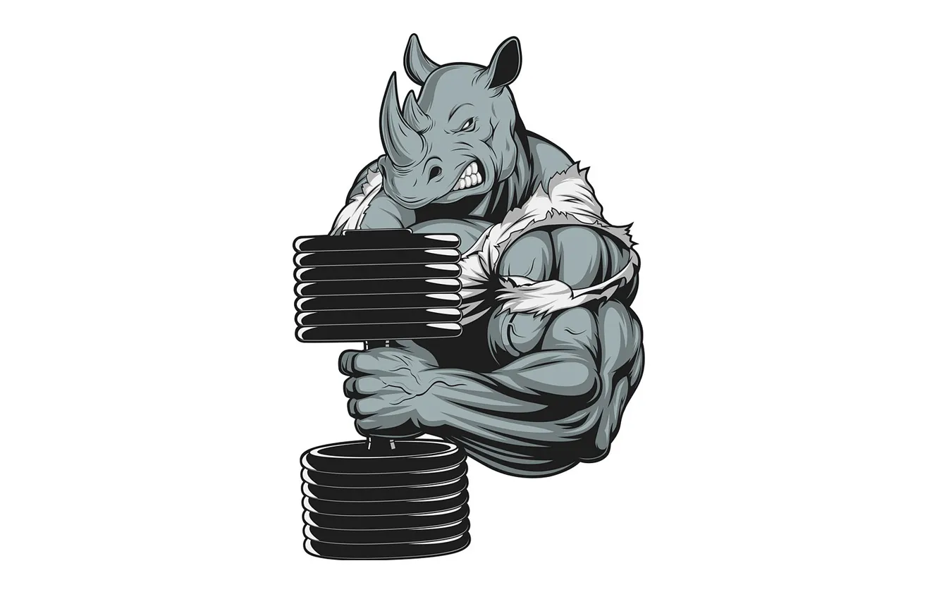 Photo wallpaper face, muscles, Rhino, biceps, dumbbell