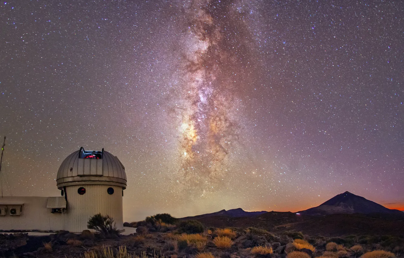 Photo wallpaper stars, night, the milky way, Observatory, the Teide Observatory in Tenerife