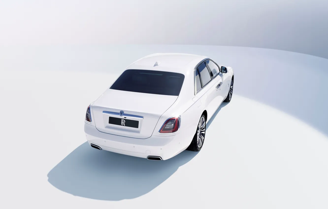 Photo wallpaper White, Rolls Royce, Ghost, V12, Back, 2020, 571 HP, Light background