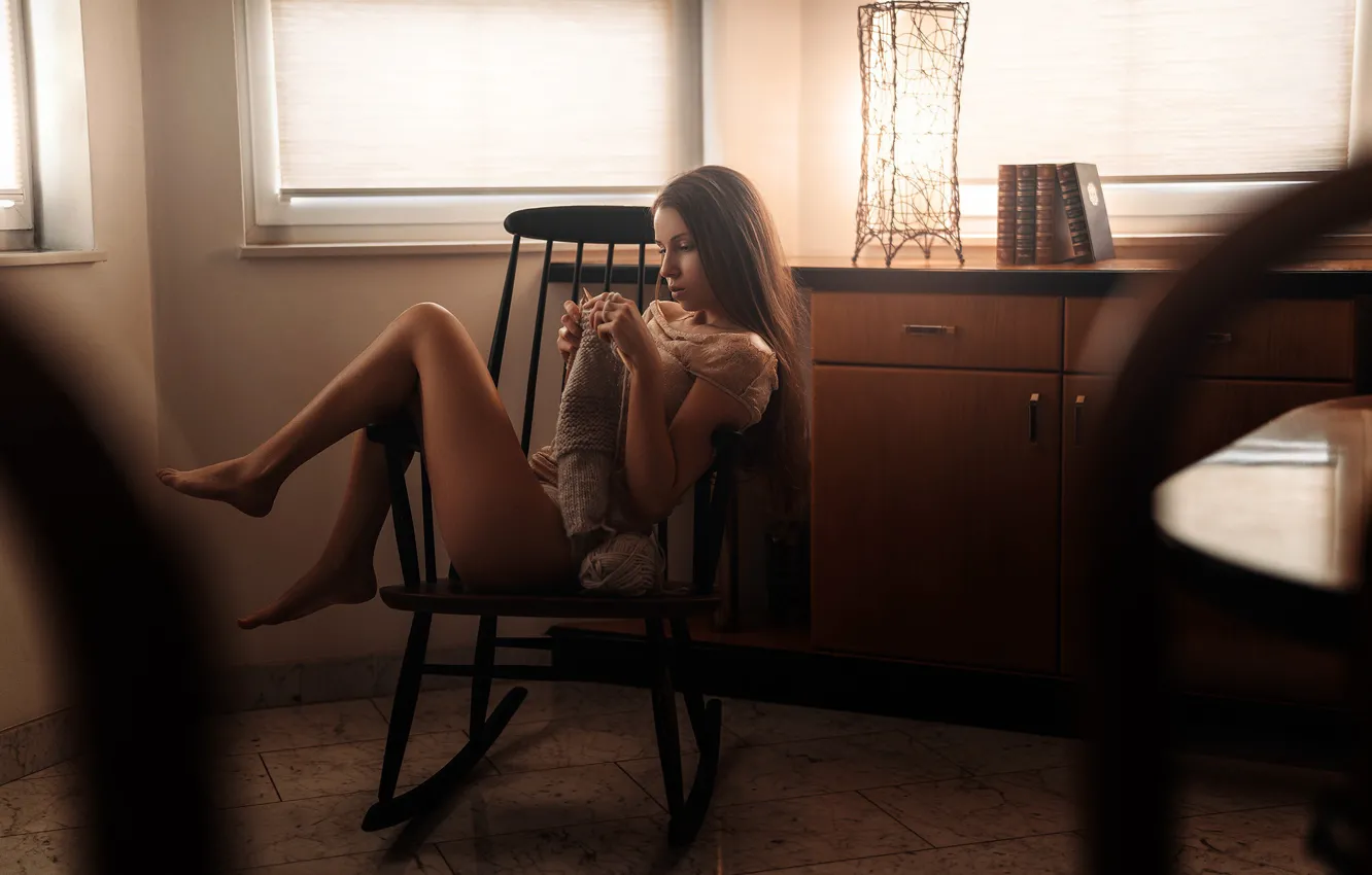 Photo wallpaper tangle, sexy, pose, room, model, interior, wool, figure