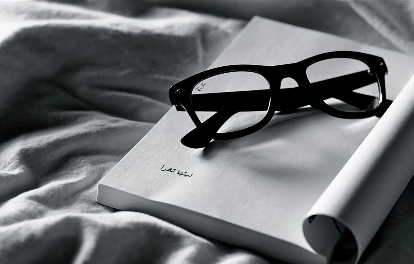 Photo wallpaper white, black, glasses, fabric, notebook, different