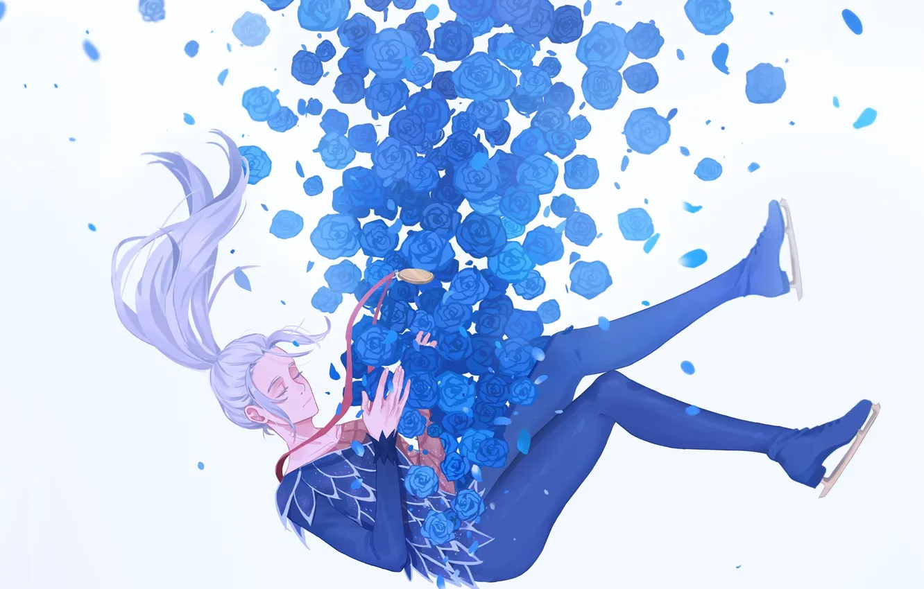 Photo wallpaper roses, anime, art, soars, Viktor Nikiforov, Yuri On Ice