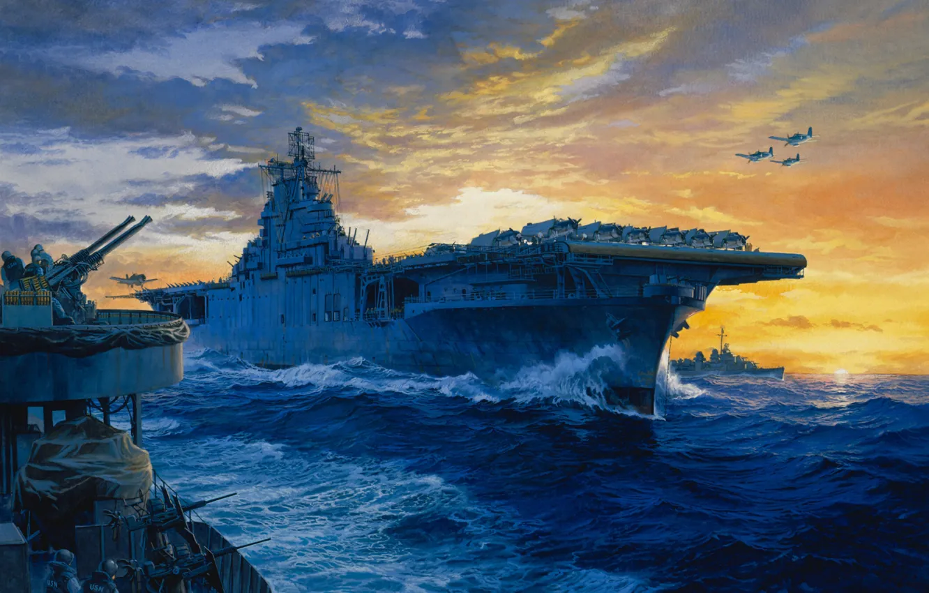 Photo wallpaper Japan, art, artist, the carrier, theatre, USA, Navy, the plane