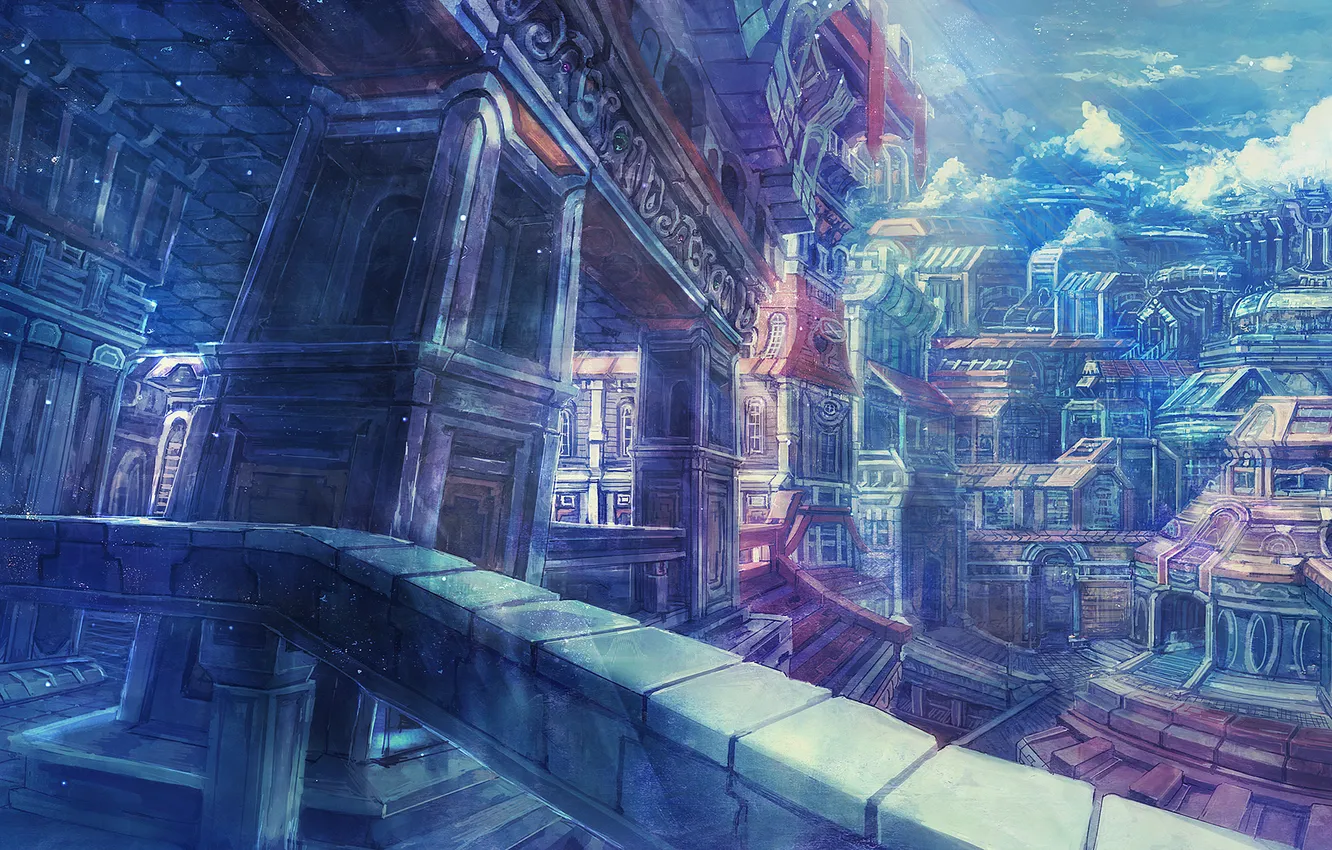 Photo wallpaper landscape, bridge, the city, home, art, kentarou