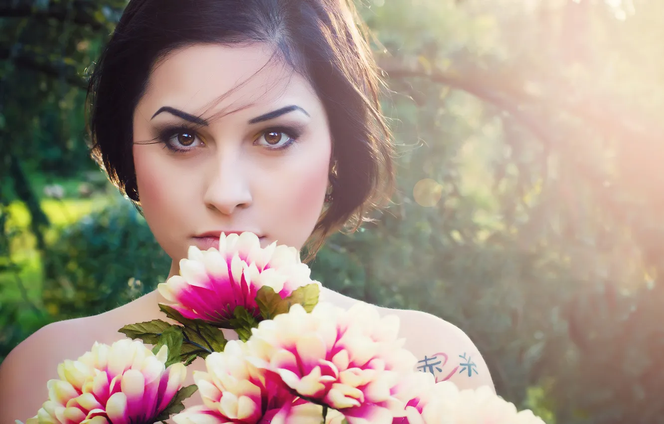 Photo wallpaper look, girl, flowers, portrait, Michela Medda Photography, Self-portrait
