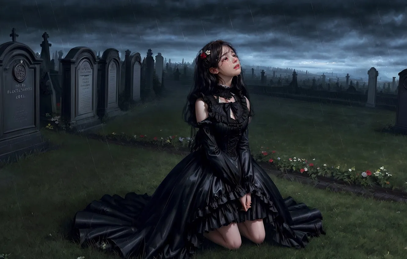 Photo wallpaper girl, cemetery, drama