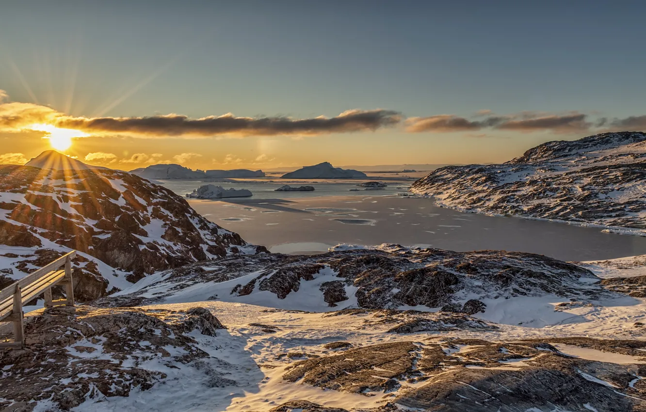 Photo wallpaper dawn, morning, Greenland