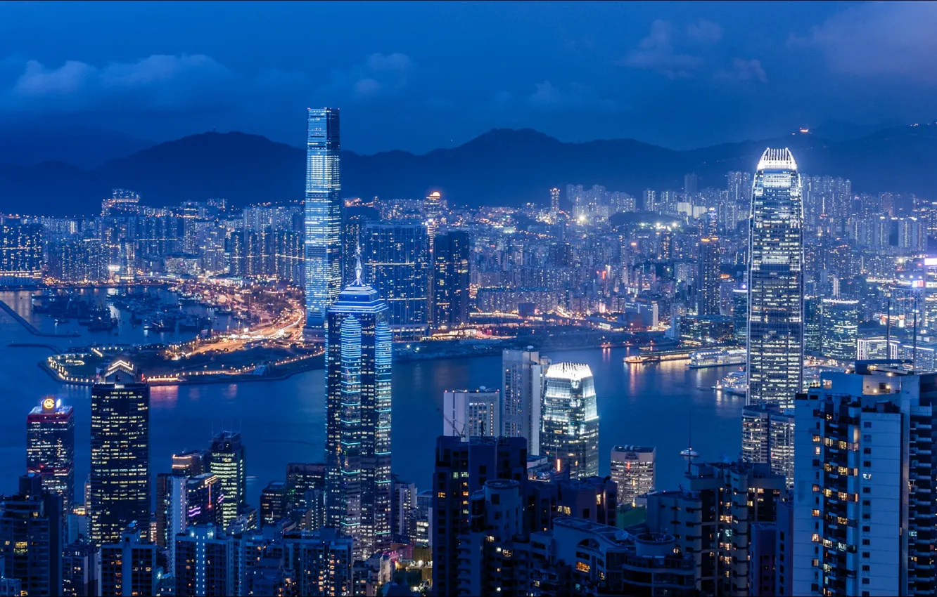 Photo wallpaper night, view, hongkong