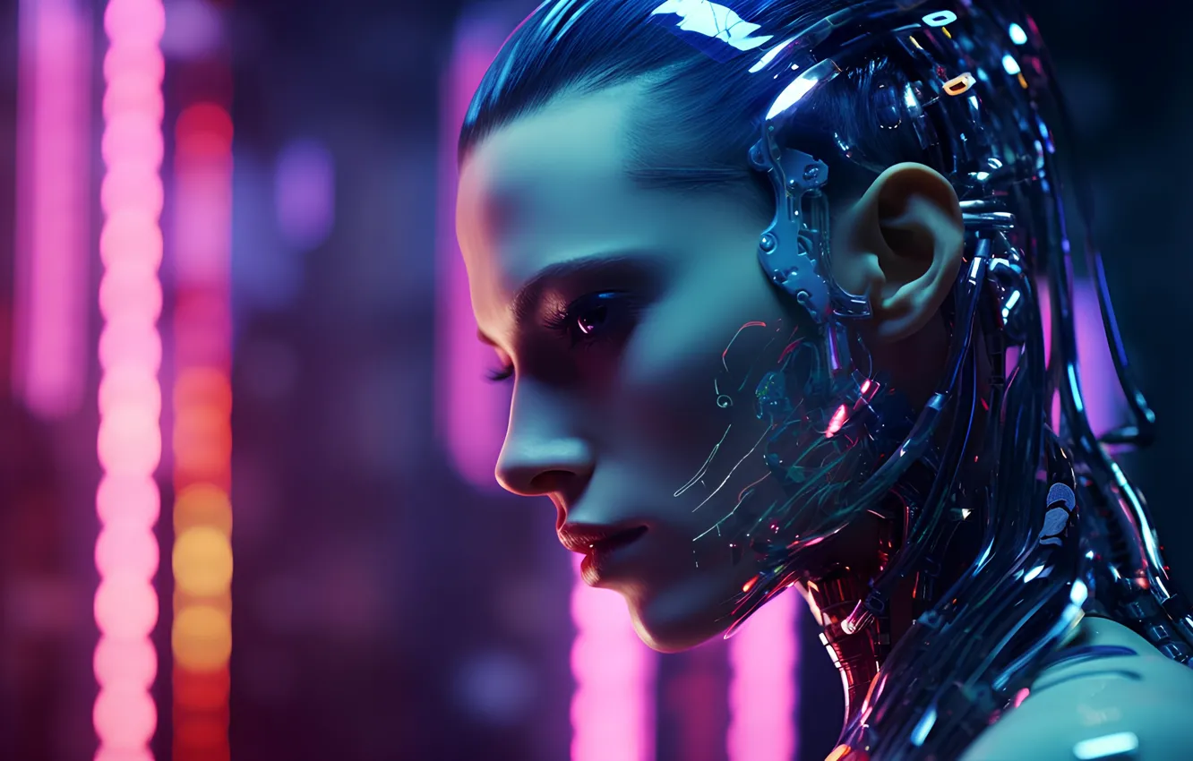 Photo wallpaper machine, face, wire, mechanism, robot, head, device, cyborg