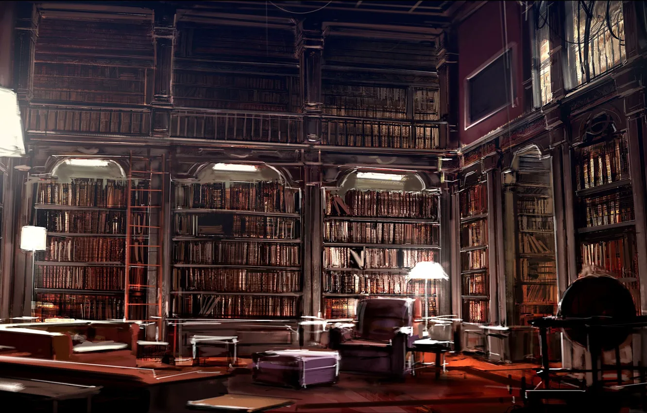 Photo wallpaper interior, library, kafka library, by gryphart