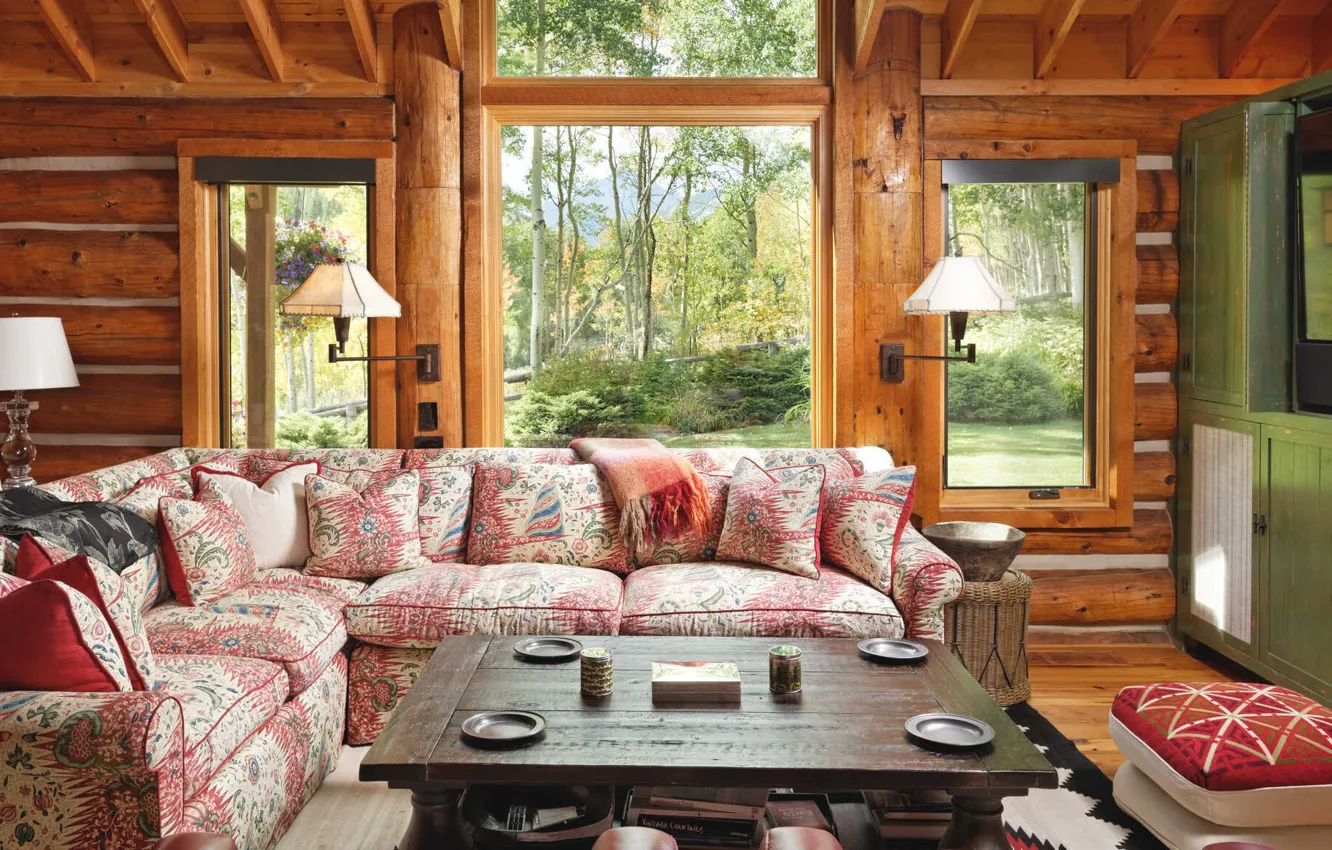 Photo wallpaper design, style, interior, living room, country house