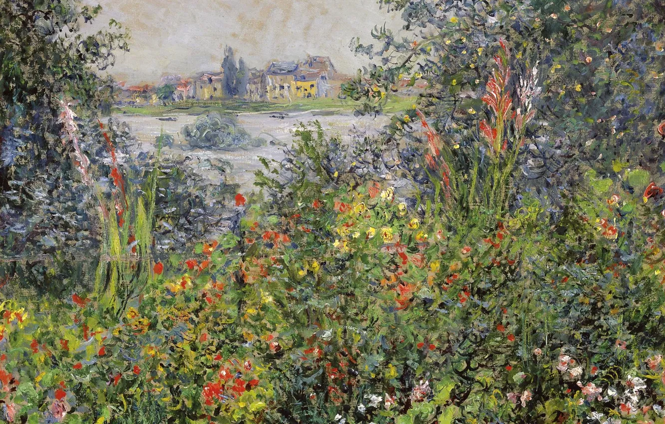 Photo wallpaper landscape, picture, Claude Monet, Flowers in Vétheuil