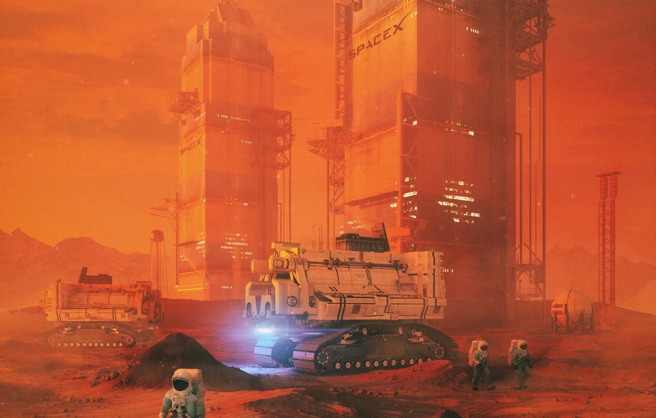 Photo wallpaper transport, construction, Mars, SpaceX, BASE01