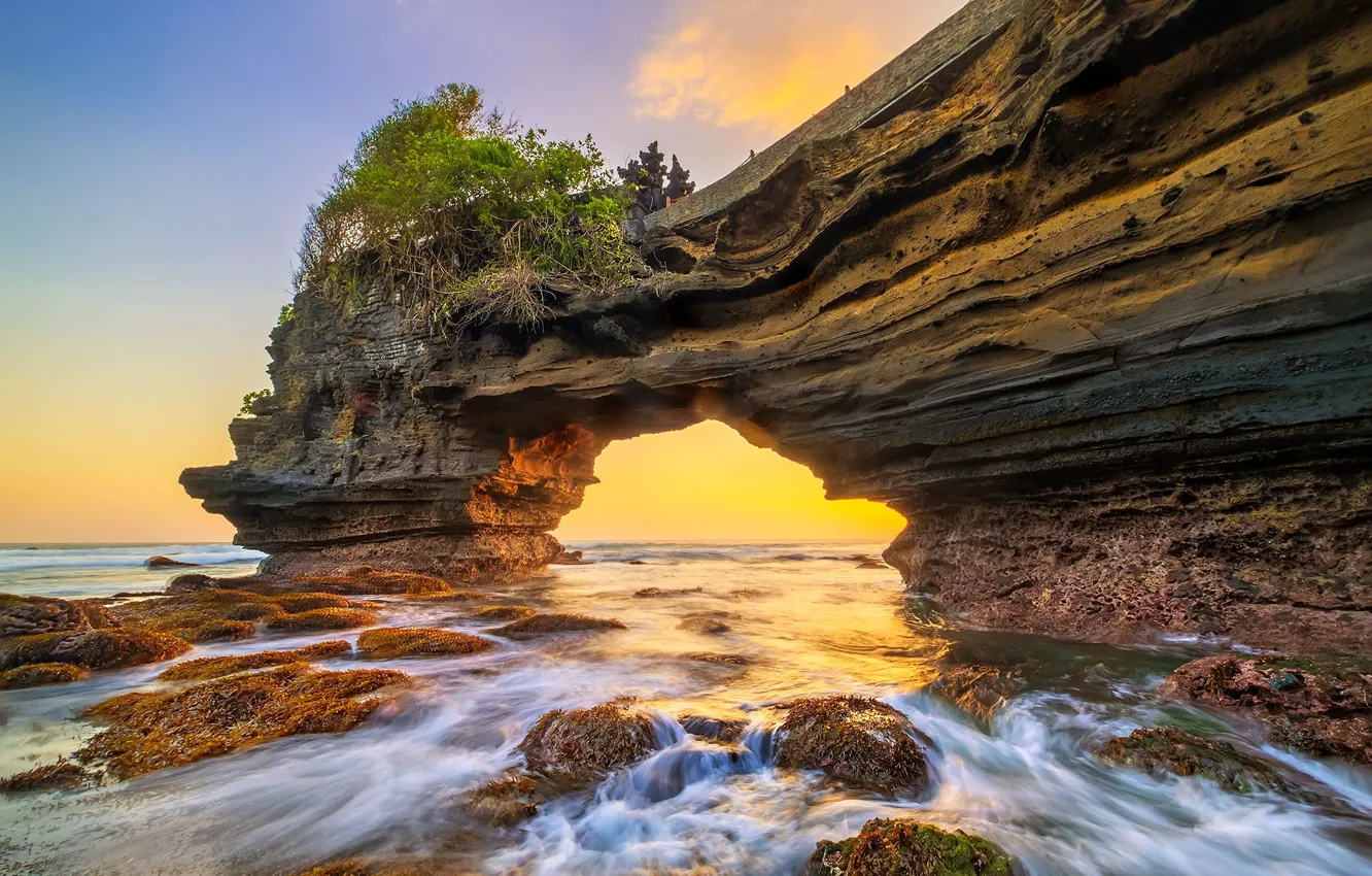 Photo wallpaper rock, Indonesia, arch, the island of Bali, Tanah Lot