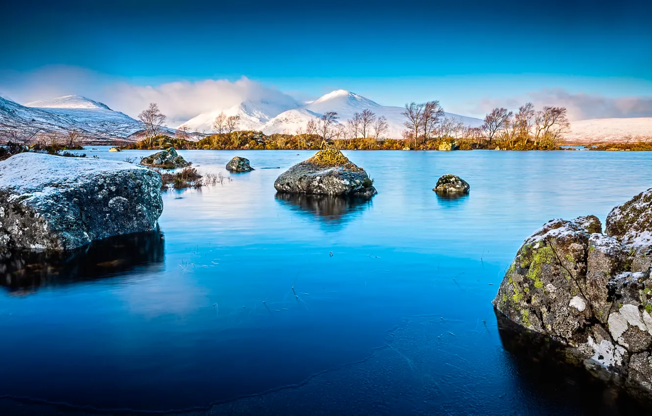 Photo wallpaper mountains, lake, stones, ice, The Lochan