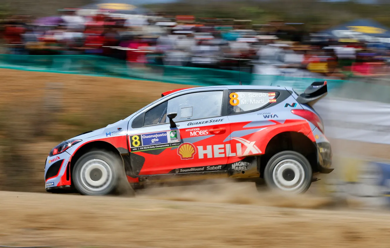 Photo wallpaper Dust, Hyundai, WRC, Rally, i20, Blur, Sordo, Landing