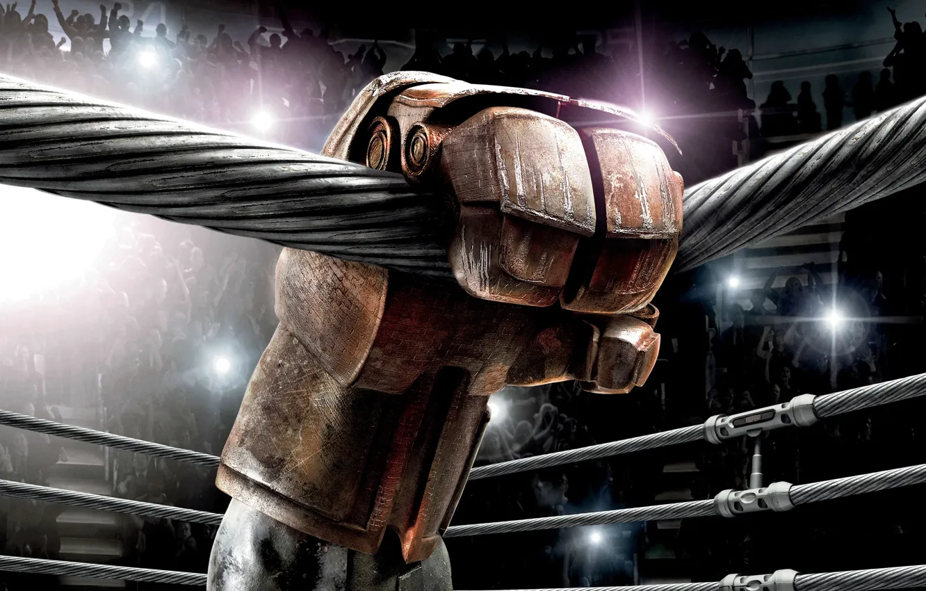 Photo wallpaper fiction, robot, hand, Boxing, hall, the ring, ropes, glove