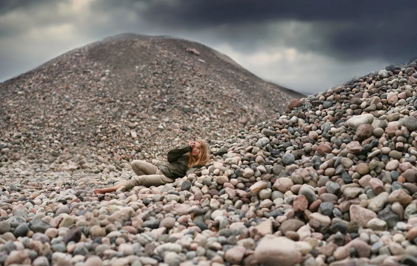 Photo wallpaper girl, stones, background