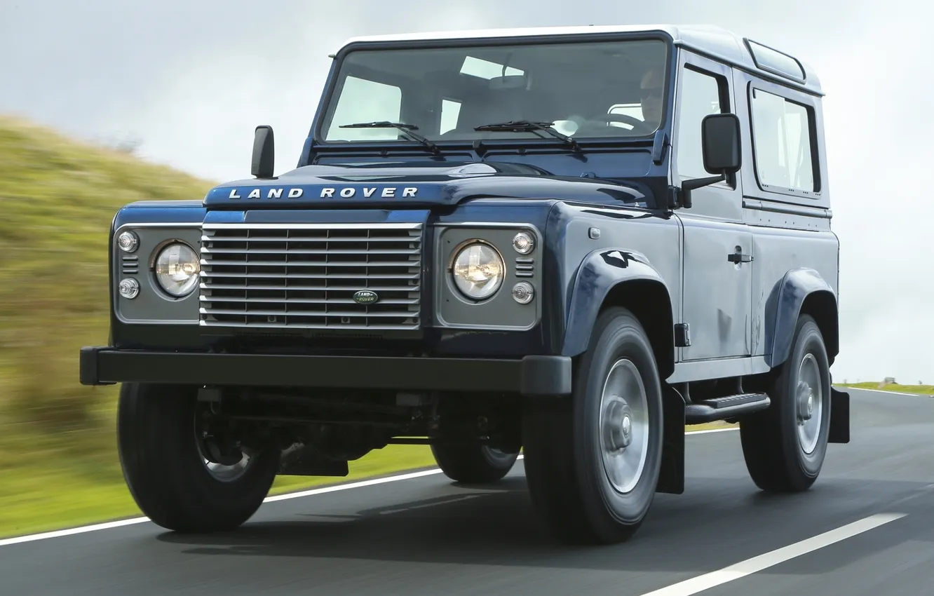 Photo wallpaper road, the sky, blue, jeep, SUV, Land Rover, the front, land Rover