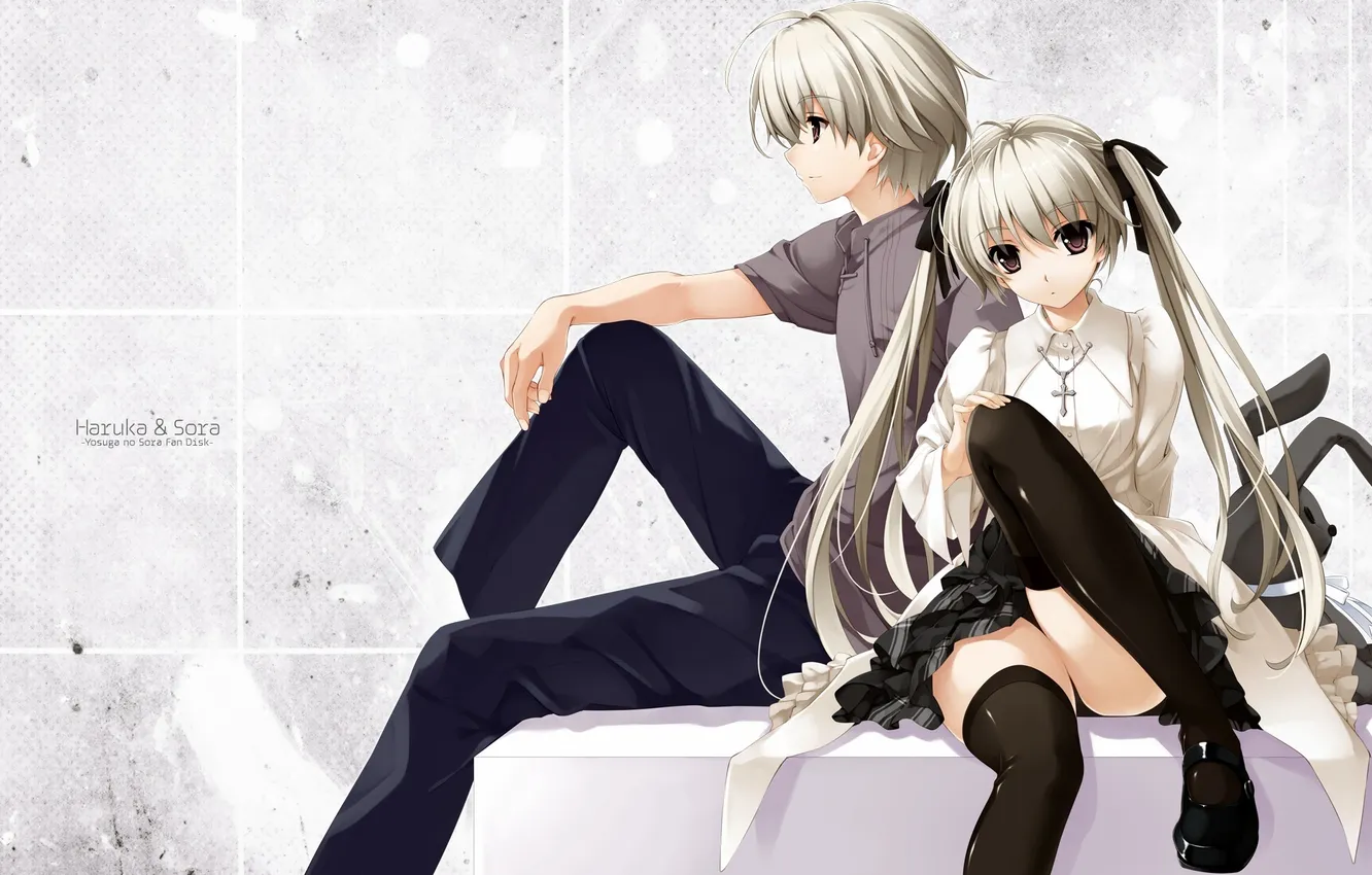 Photo wallpaper girl, toy, skirt, cross, shirt, guy, sitting, kasugano sora