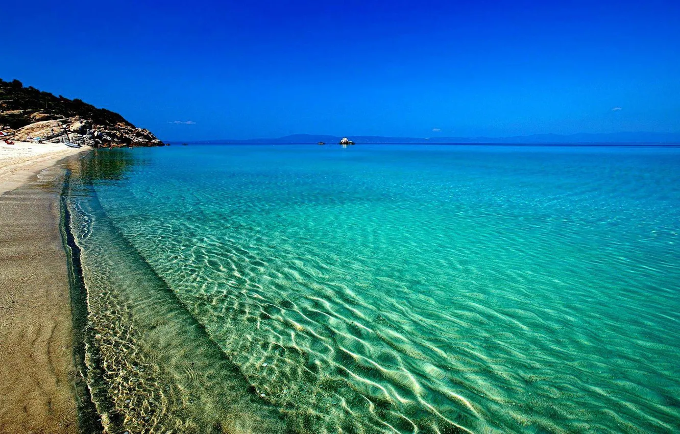 Photo wallpaper beach, water, transparency, the ocean, shore