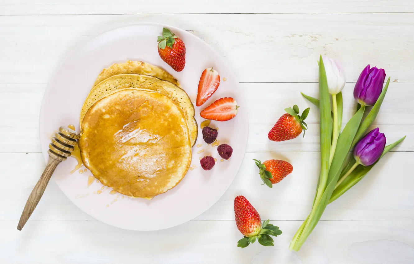 Photo wallpaper berries, food, Breakfast, coffe, breakfast, pancakes