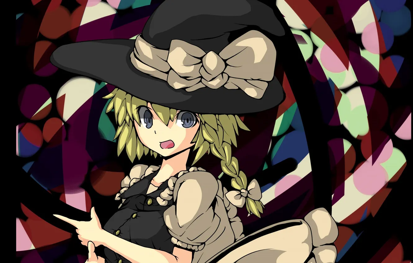 Photo wallpaper braids, bow, ruffles, witch hat, witch, Touhou Project, Marisa Kirisame, Project East