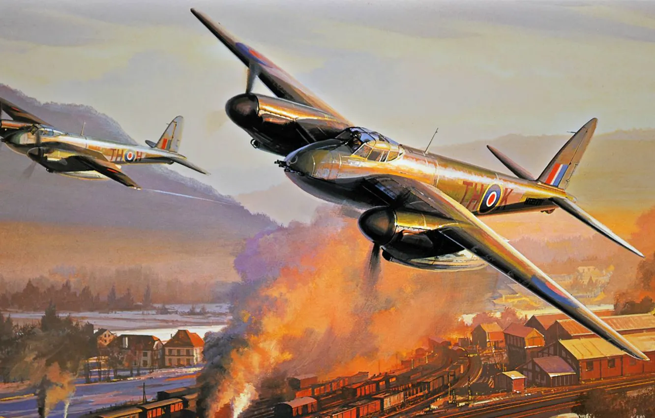 Photo wallpaper figure, art, De Havilland Mosquito, British multi-purpose bomber, night fighter during the Second world war