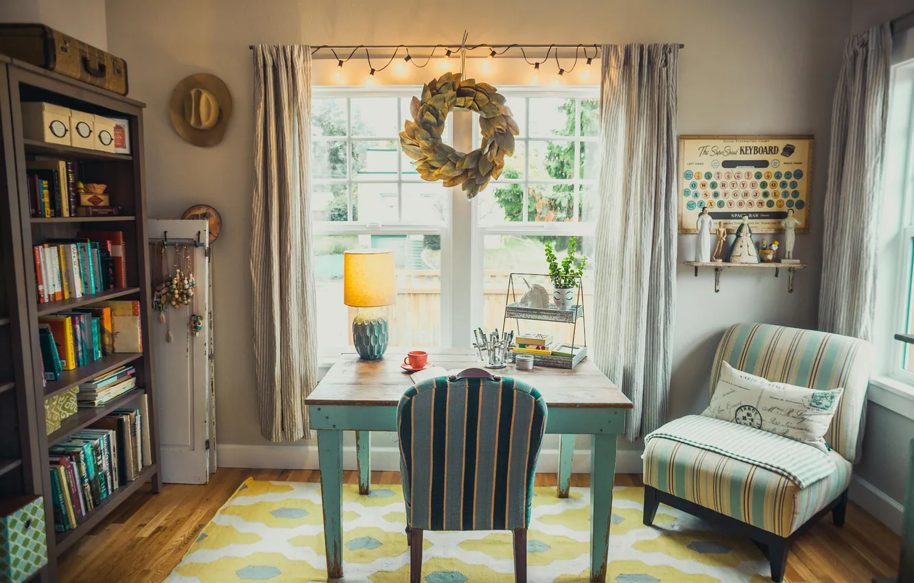 Photo wallpaper design, room, interior, chair, Desk, Boho style, Boho room