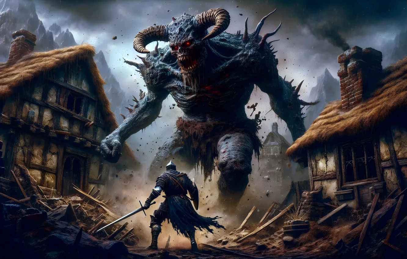 Photo wallpaper home, sword, the demon, fantasy, knight