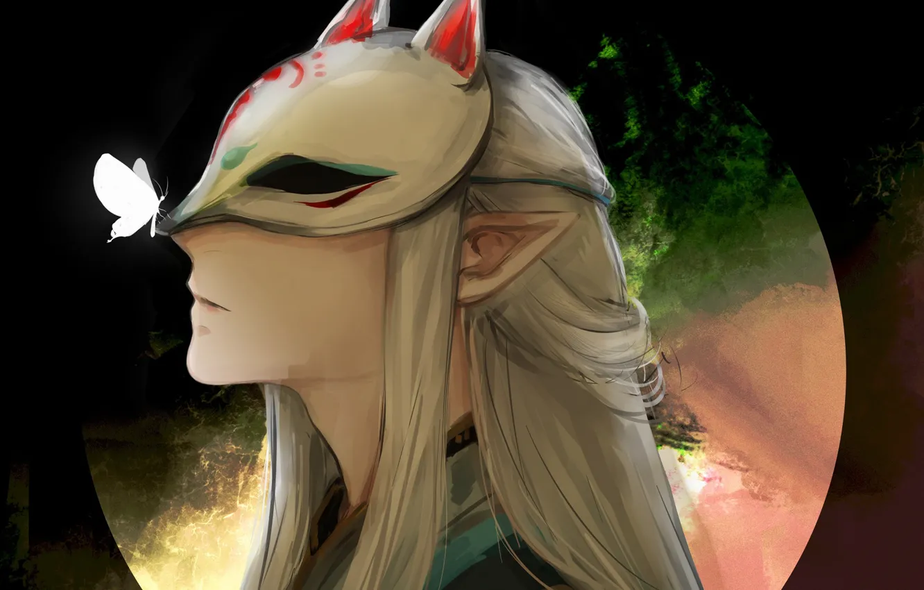 Photo wallpaper butterfly, elf, mask, guy, onmyoji, Onmyouji, Onmyouji (NetEase), Youko