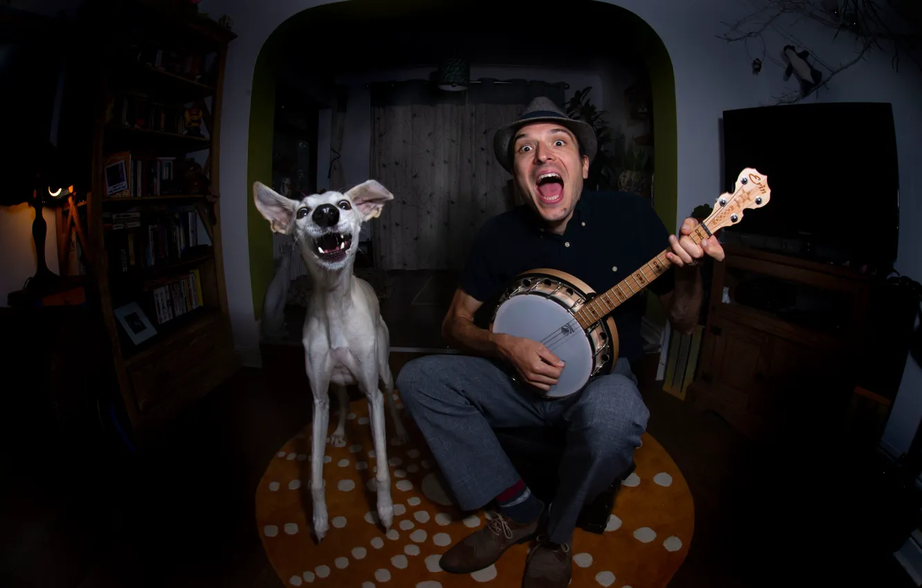 Photo wallpaper dog, guy, two, musician, song, Muttford and Chum