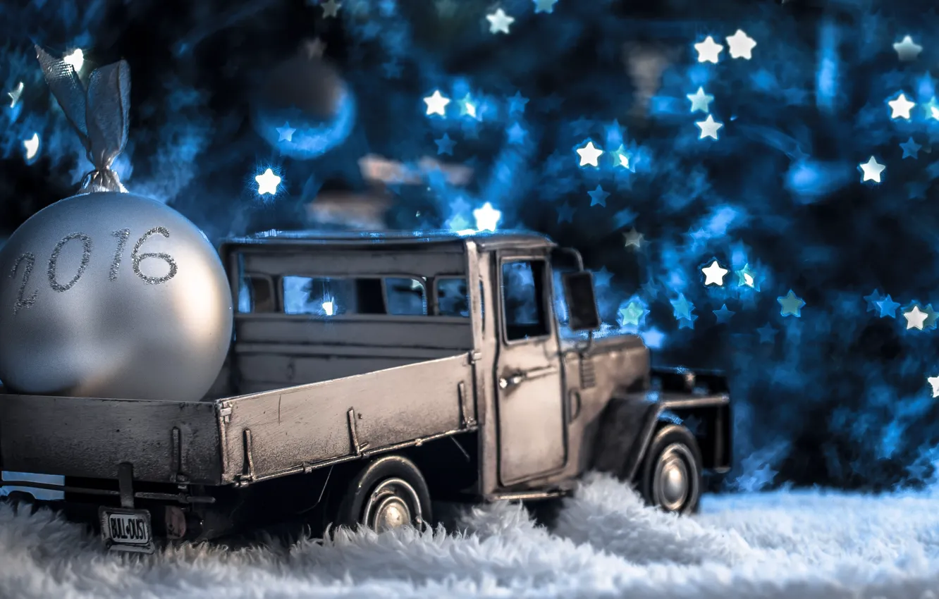 Photo wallpaper lights, balls, model, toy, new year, Truck, garland, machine