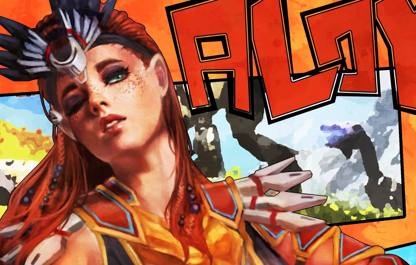 Photo wallpaper girl, face, art, Aloy, Horizon Zero Dawn, Machine Hunter