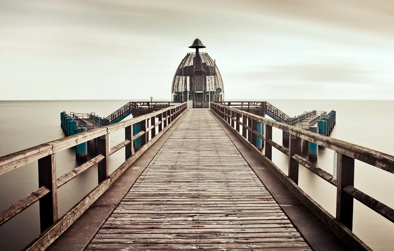 Photo wallpaper sea, landscape, bridge, fog