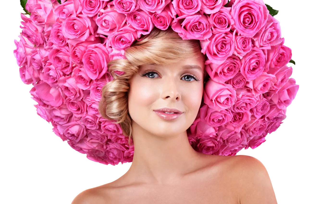 Photo wallpaper look, flowers, mood, hat, portrait, roses, makeup, hairstyle