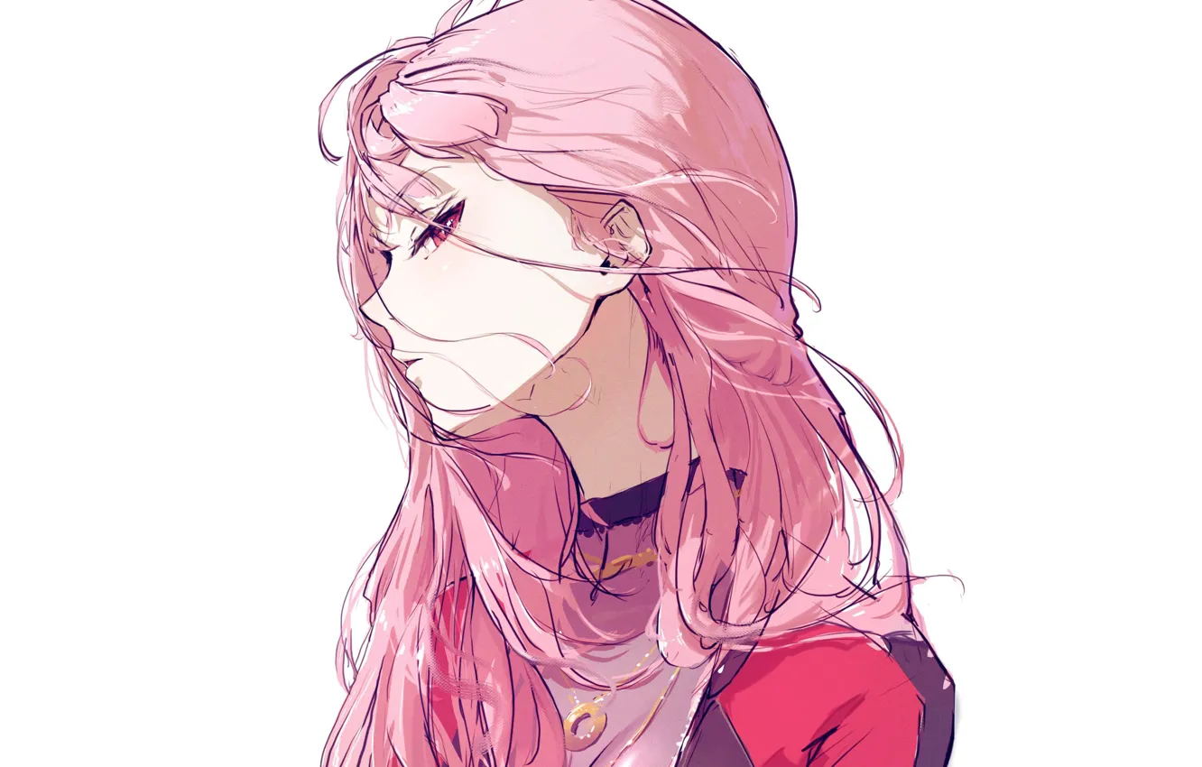 Photo wallpaper girl, pink hair, sad