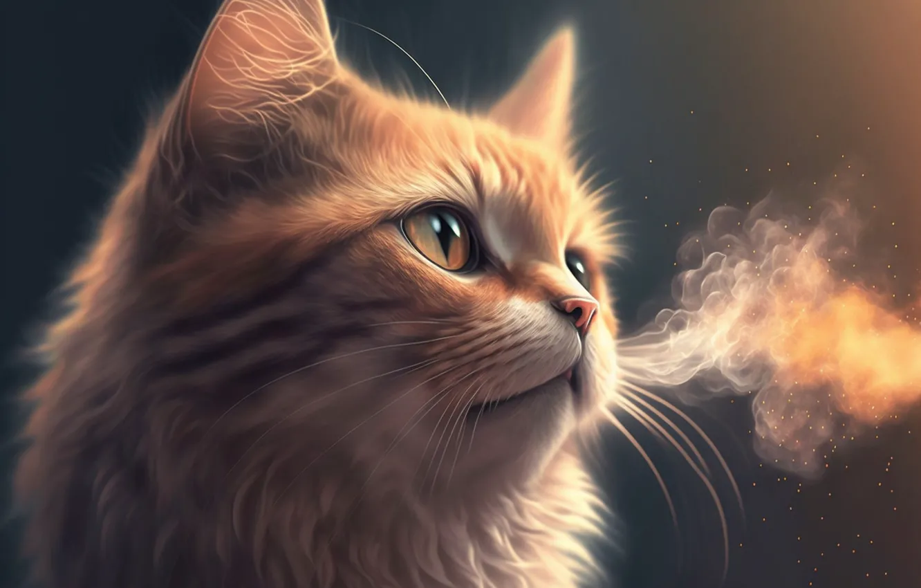 Photo wallpaper cat, cat, look, smoke, portrait, pair, face, digital art