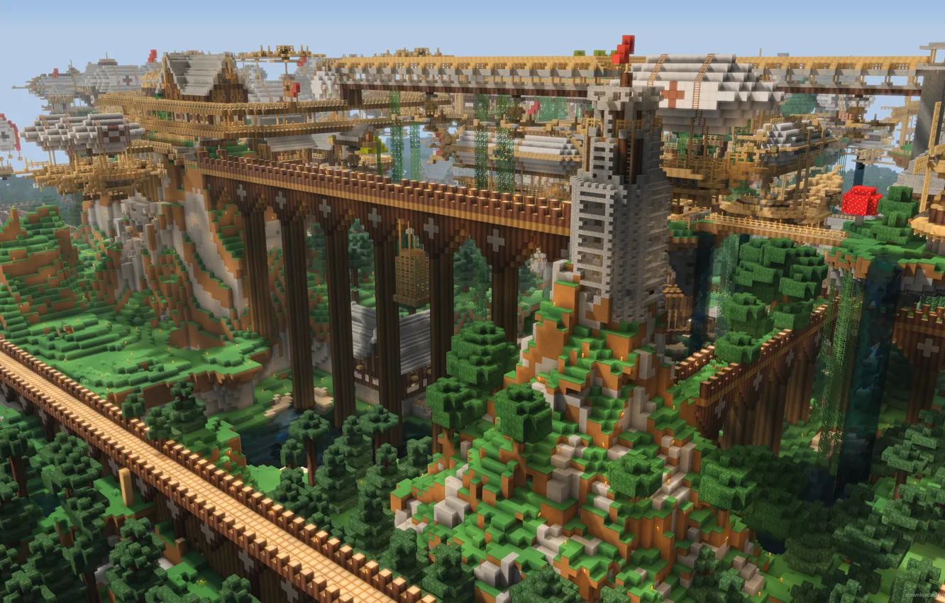 Photo wallpaper the sky, grass, clouds, trees, castle, wall, blocks, harbour