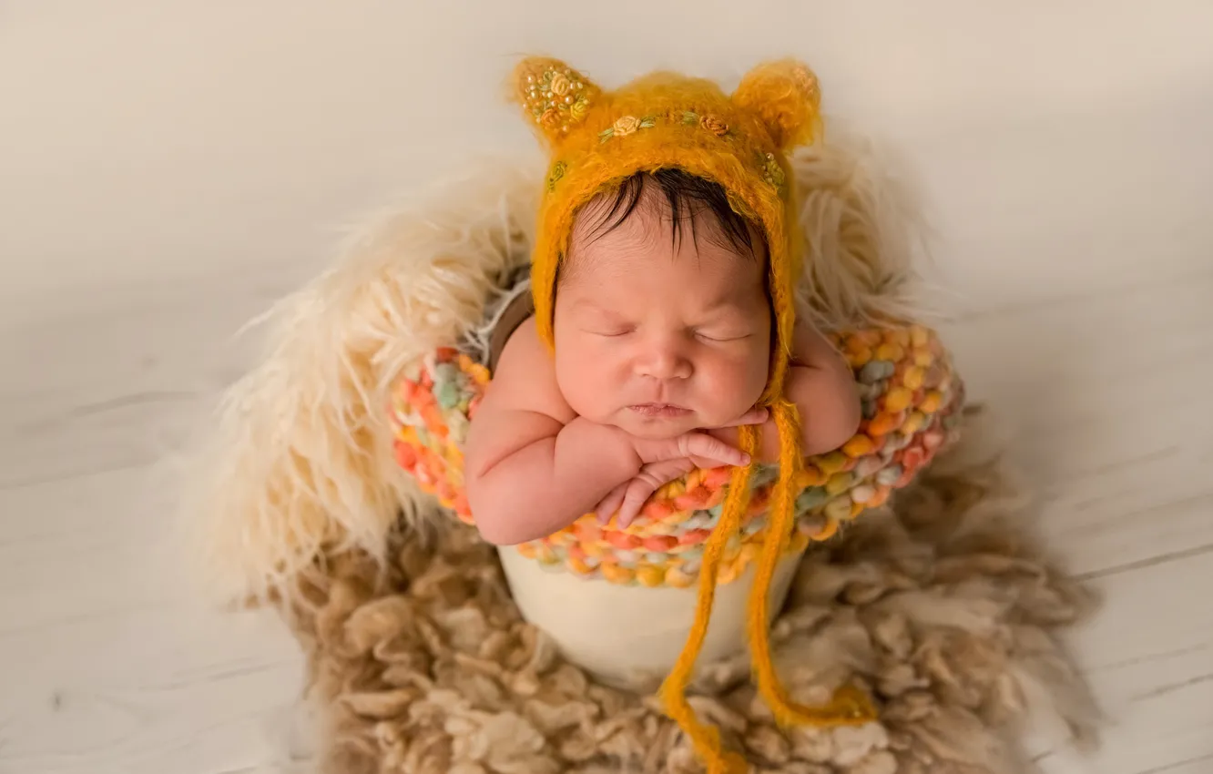 Photo wallpaper sleep, baby, sleeping, ears, cap, baby, child