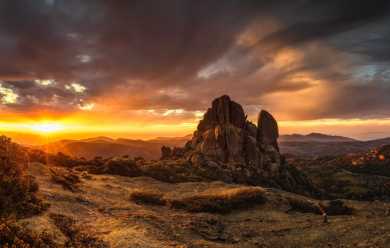 Photo wallpaper sunset, mountains, Australia, Australia, Victoria, Mount Buffalo