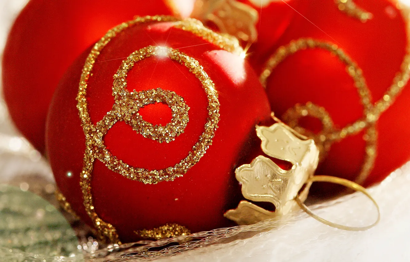 Photo wallpaper balls, holiday, balls, pattern, new year, Christmas, red, gold