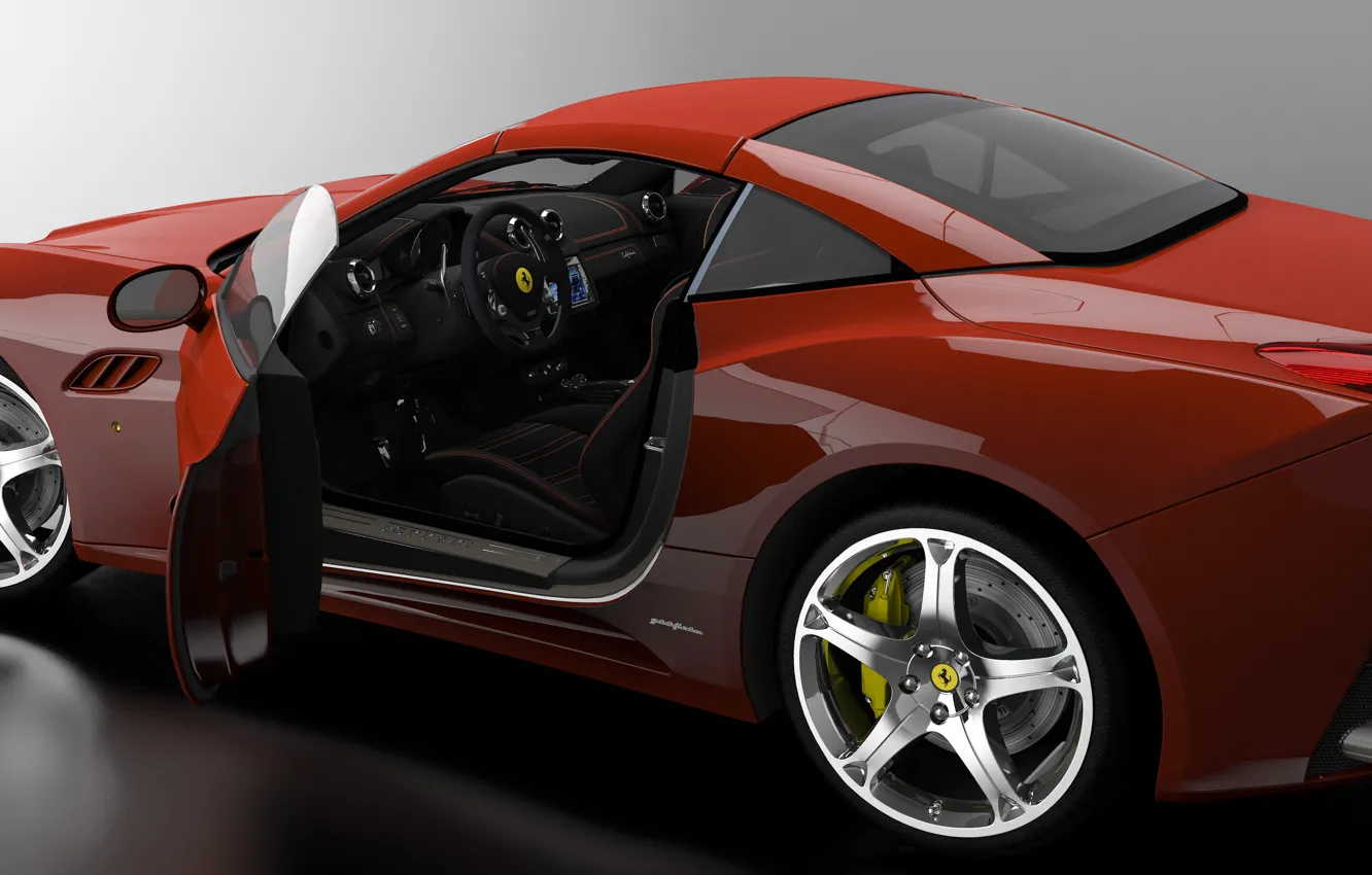 Photo wallpaper machine, red, the door, salon, render, Ferarri
