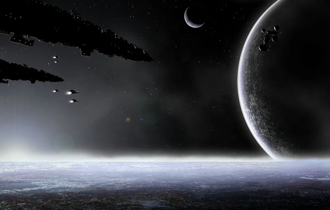 Photo wallpaper space, planet, ships, space