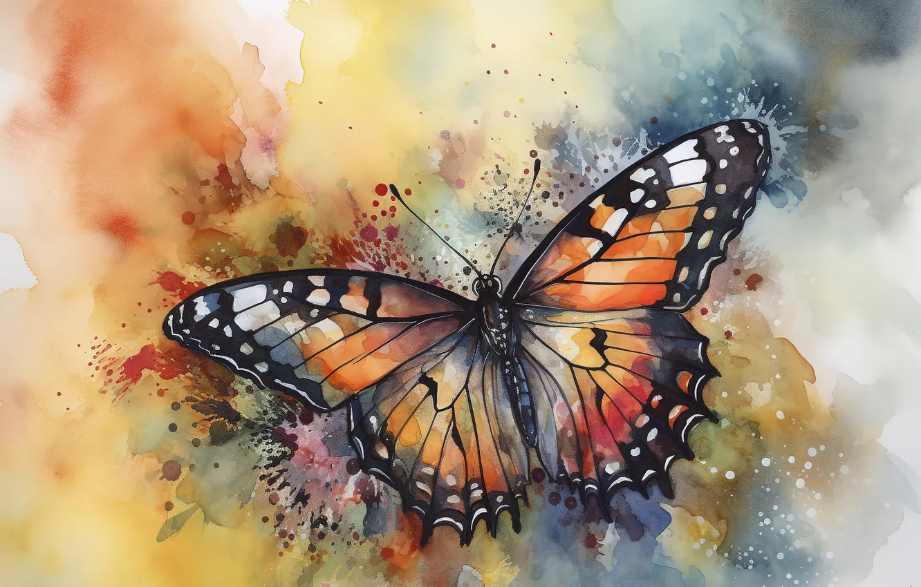 Photo wallpaper butterfly, wings, divorce, watercolor, insect, red, painting, urticaria