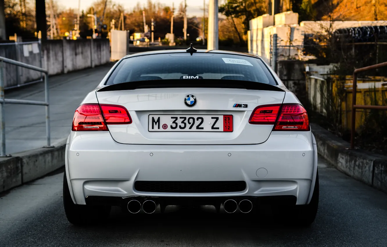 Photo wallpaper white, street, BMW, BMW, white, back, e92