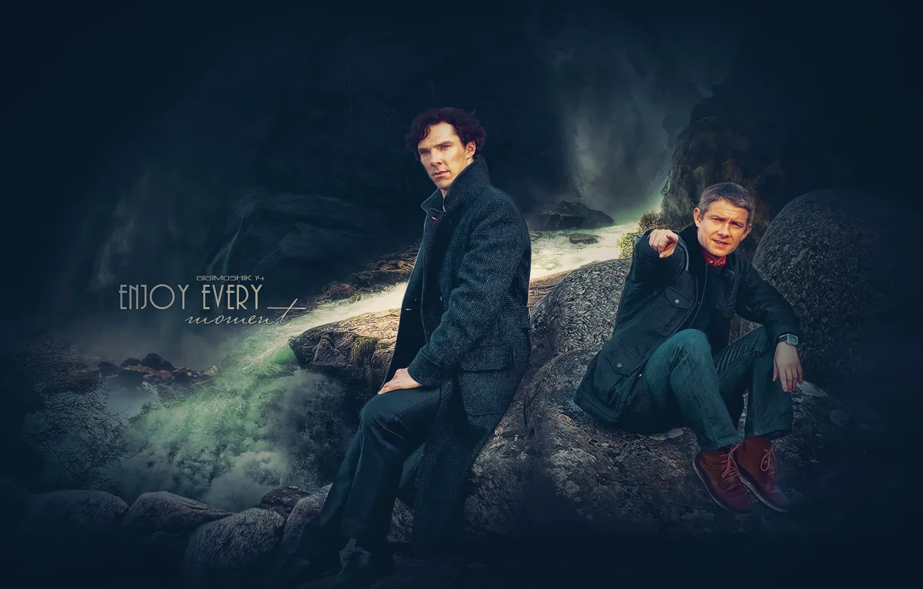 Photo wallpaper rock, art, Sherlock Holmes, Martin Freeman, Benedict Cumberbatch, Benedict Cumberbatch, Sherlock, Sherlock